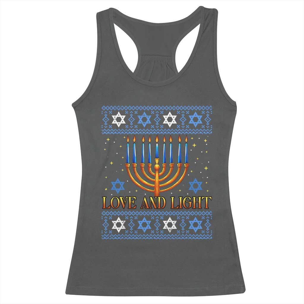 Ugly Hanukkah Racerback Tank Top Love and Light Jew Menorah Jewish Chanukah - Wonder Print Shop