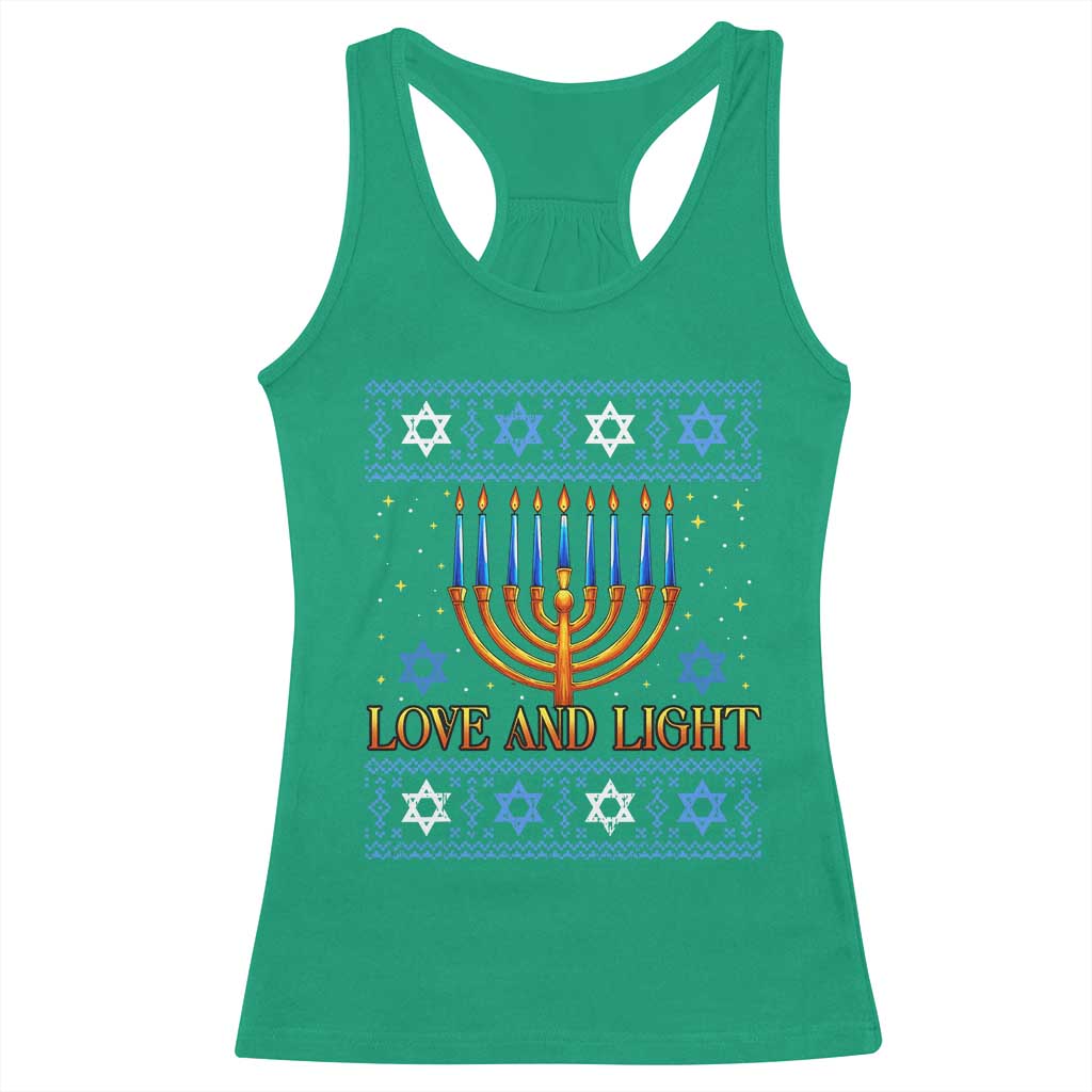 Ugly Hanukkah Racerback Tank Top Love and Light Jew Menorah Jewish Chanukah - Wonder Print Shop