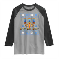 Ugly Hanukkah Raglan Shirt Love and Light Jew Menorah Jewish Chanukah - Wonder Print Shop