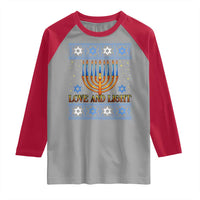 Ugly Hanukkah Raglan Shirt Love and Light Jew Menorah Jewish Chanukah - Wonder Print Shop