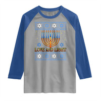 Ugly Hanukkah Raglan Shirt Love and Light Jew Menorah Jewish Chanukah - Wonder Print Shop