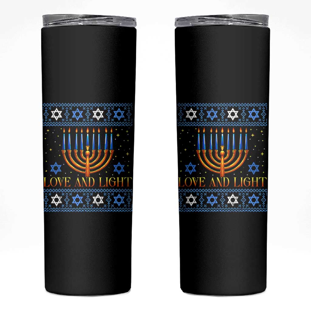 Ugly Hanukkah Skinny Tumbler Love and Light Jew Menorah Jewish Chanukah - Wonder Print Shop