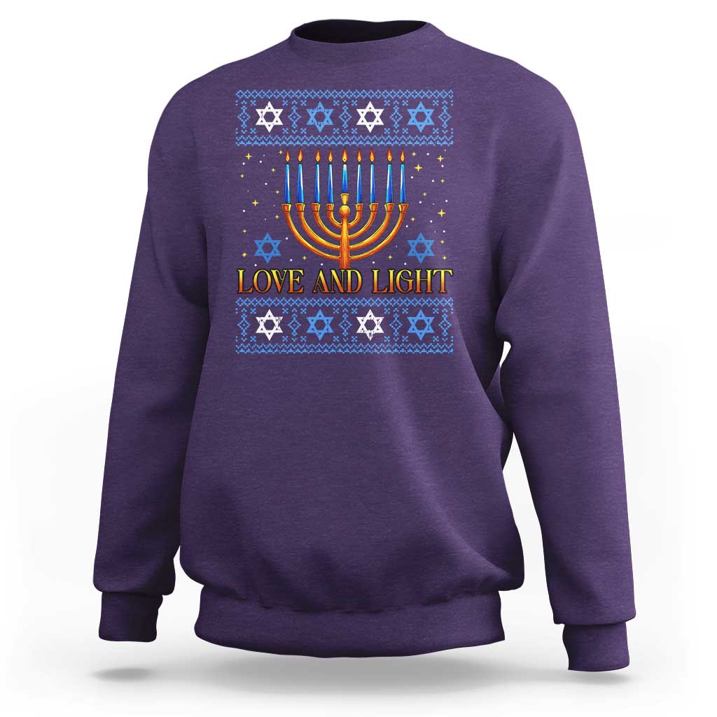 Ugly Hanukkah Sweatshirt Love and Light Jew Menorah Jewish Chanukah - Wonder Print Shop