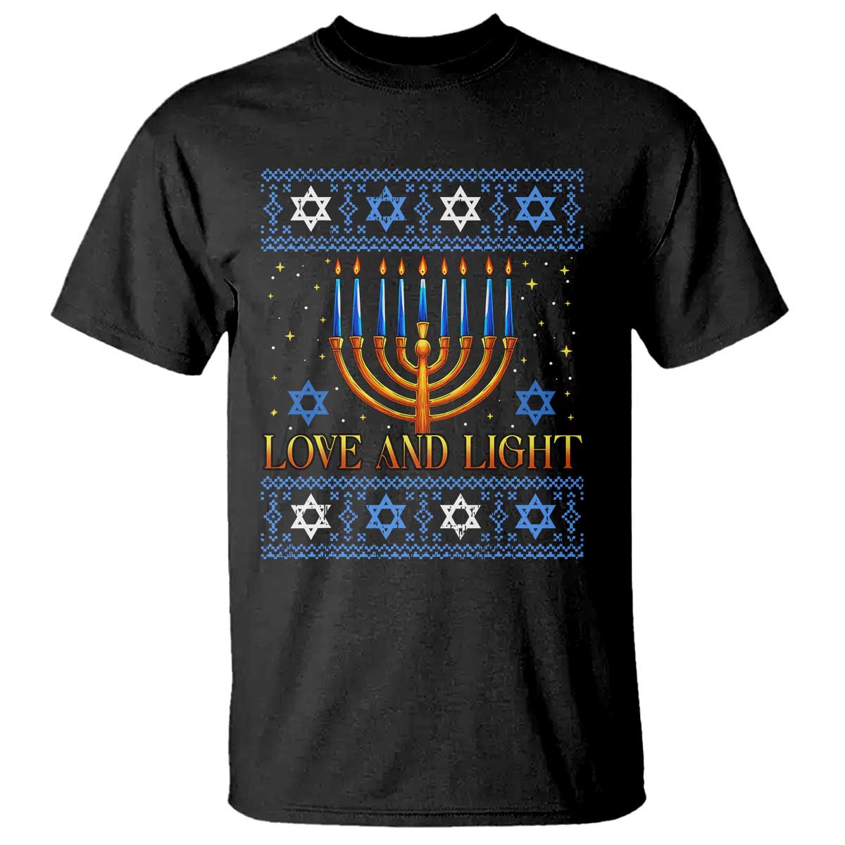Ugly Hanukkah T Shirt Love and Light Jew Menorah Jewish Chanukah - Wonder Print Shop
