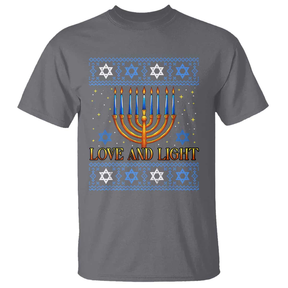 Ugly Hanukkah T Shirt Love and Light Jew Menorah Jewish Chanukah - Wonder Print Shop