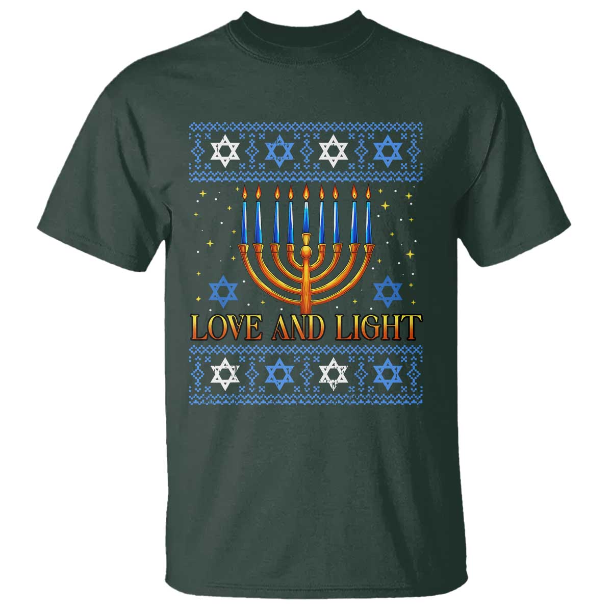 Ugly Hanukkah T Shirt Love and Light Jew Menorah Jewish Chanukah - Wonder Print Shop