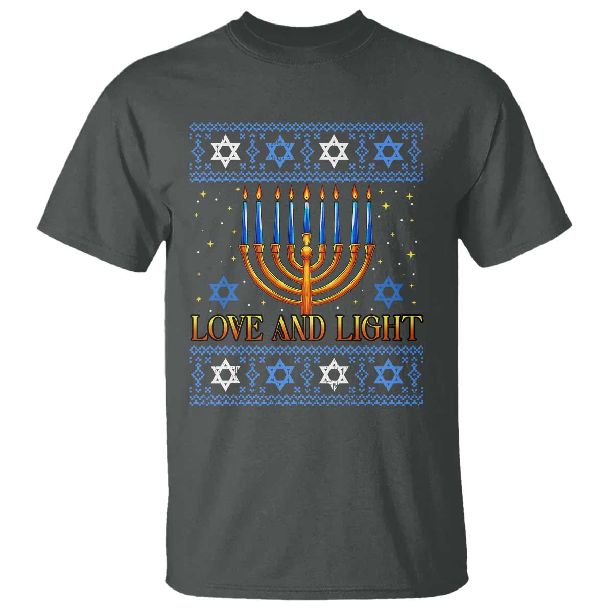 Ugly Hanukkah T Shirt Love and Light Jew Menorah Jewish Chanukah - Wonder Print Shop