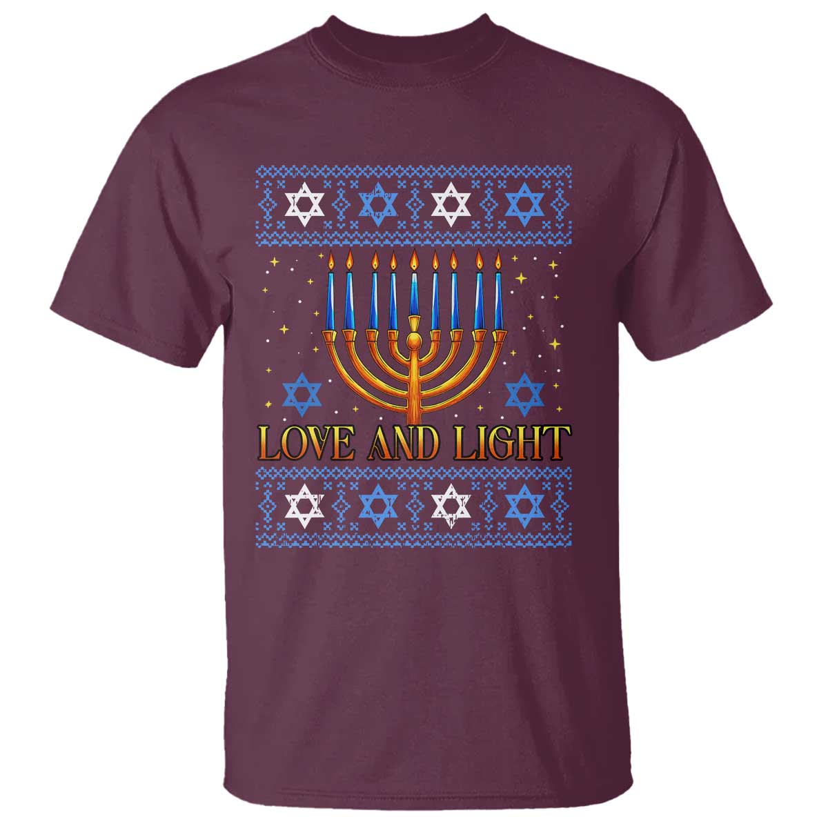 Ugly Hanukkah T Shirt Love and Light Jew Menorah Jewish Chanukah - Wonder Print Shop