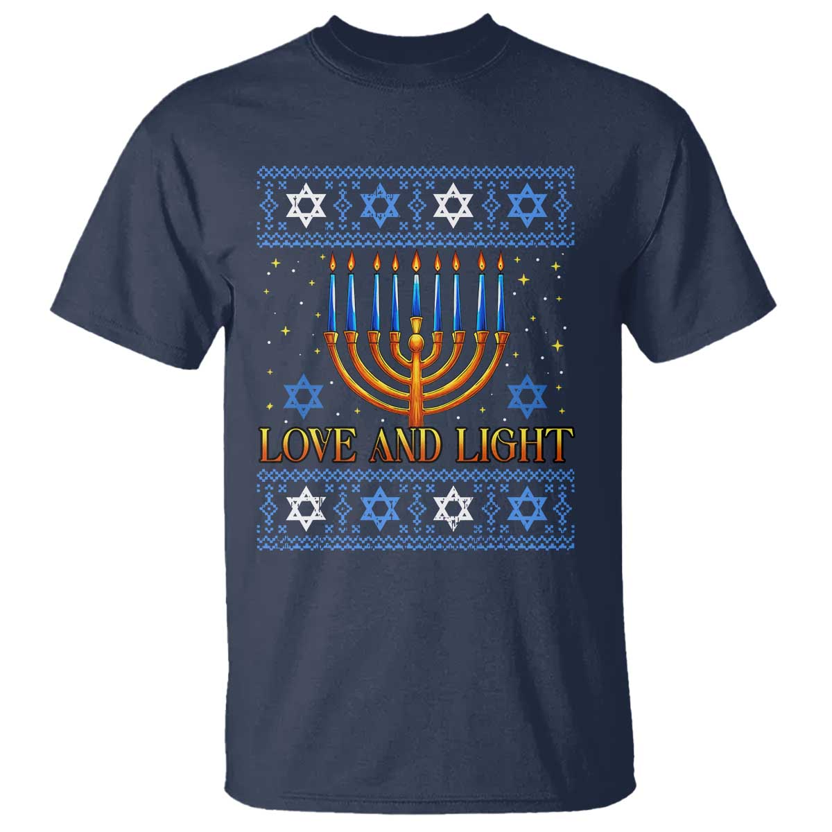 Ugly Hanukkah T Shirt Love and Light Jew Menorah Jewish Chanukah - Wonder Print Shop