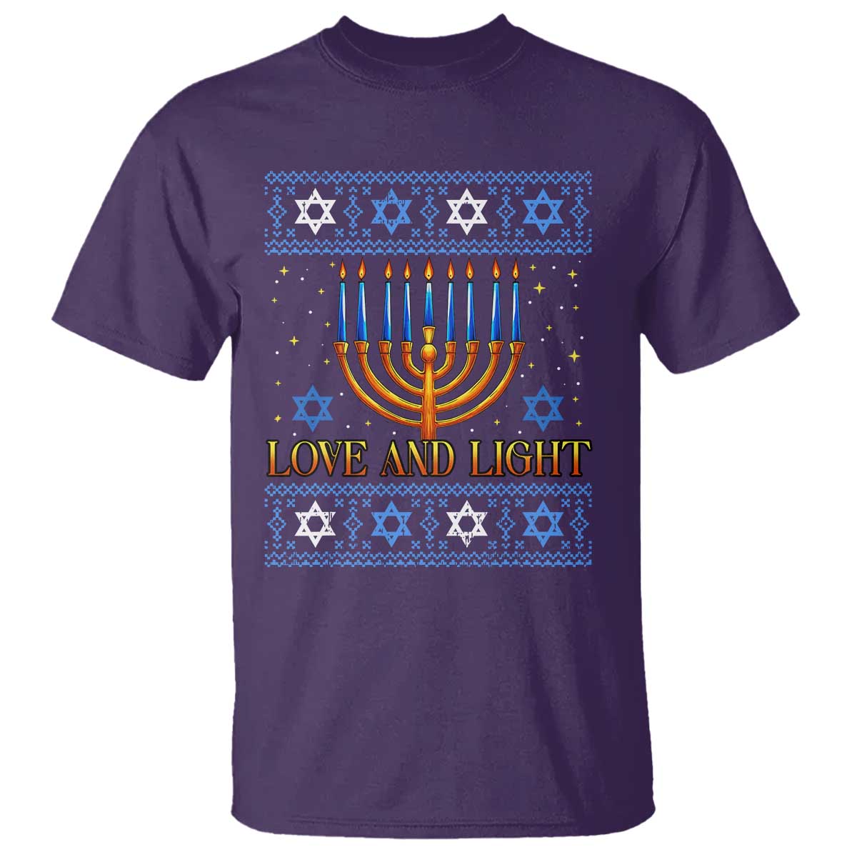Ugly Hanukkah T Shirt Love and Light Jew Menorah Jewish Chanukah - Wonder Print Shop