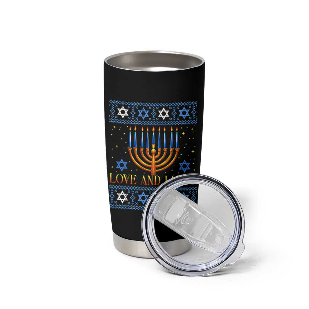 Ugly Hanukkah Tumbler Cup Love and Light Jew Menorah Jewish Chanukah - Wonder Print Shop