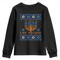 Ugly Hanukkah Youth Sweatshirt Love and Light Jew Menorah Jewish Chanukah - Wonder Print Shop