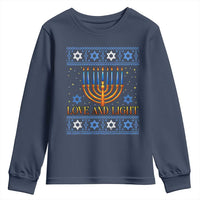 Ugly Hanukkah Youth Sweatshirt Love and Light Jew Menorah Jewish Chanukah - Wonder Print Shop