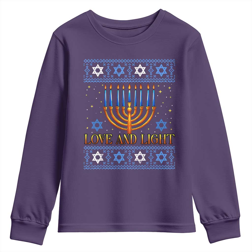 Ugly Hanukkah Youth Sweatshirt Love and Light Jew Menorah Jewish Chanukah - Wonder Print Shop
