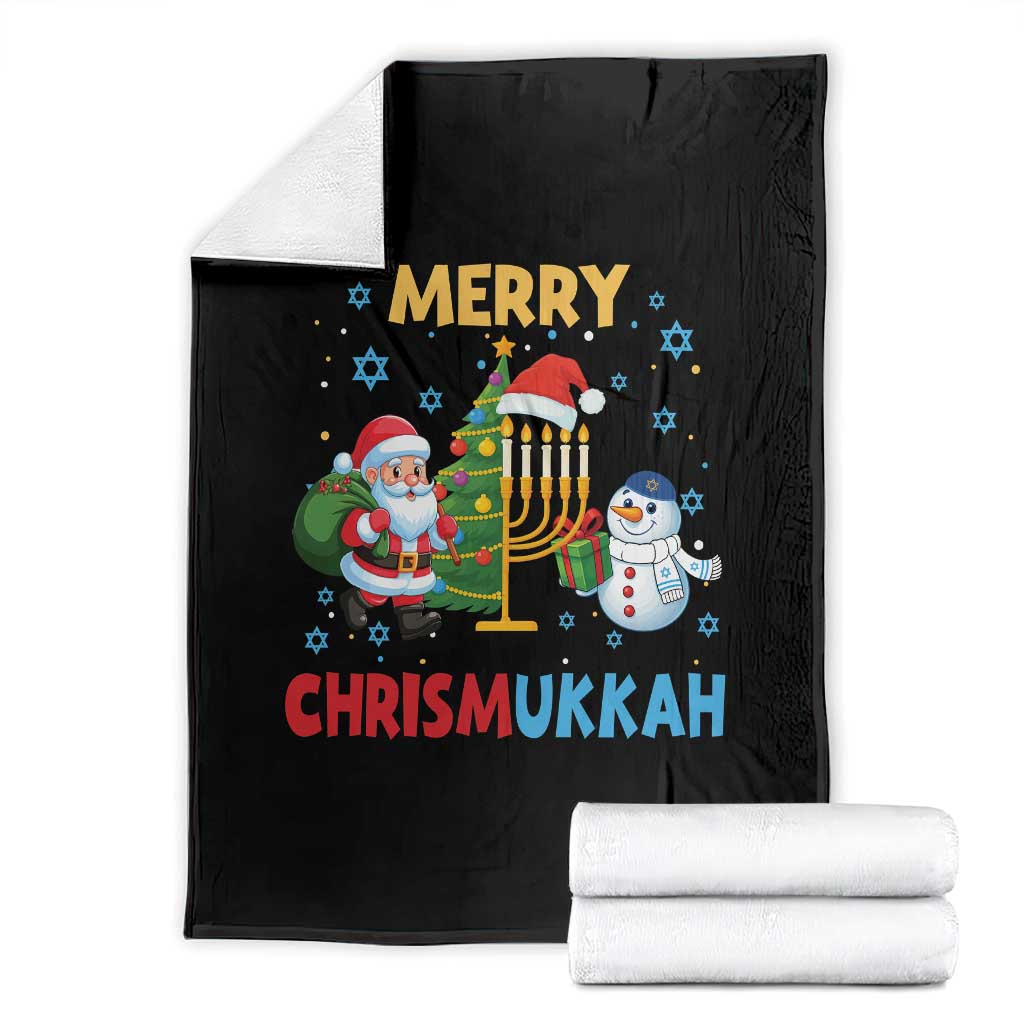 Merry Chrismukkah Throw Blanket Happy Christmas Hanukkah Jewish Santa Snowman - Wonder Print Shop