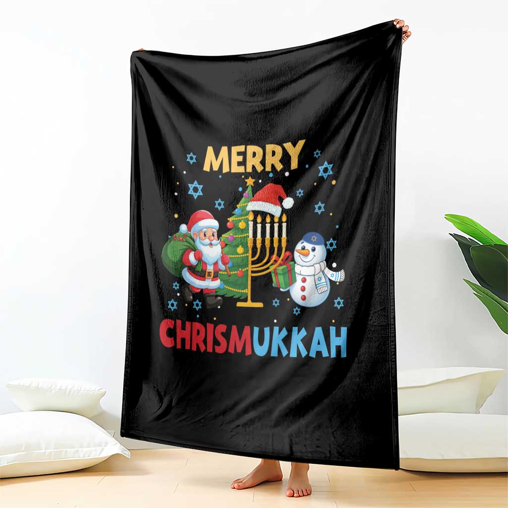Merry Chrismukkah Throw Blanket Happy Christmas Hanukkah Jewish Santa Snowman - Wonder Print Shop