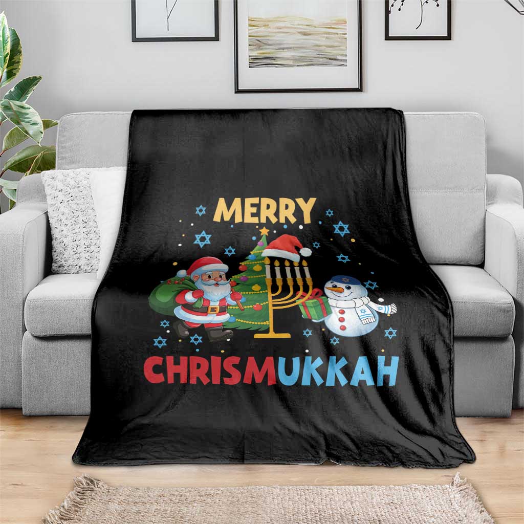 Merry Chrismukkah Throw Blanket Happy Christmas Hanukkah Jewish Santa Snowman - Wonder Print Shop