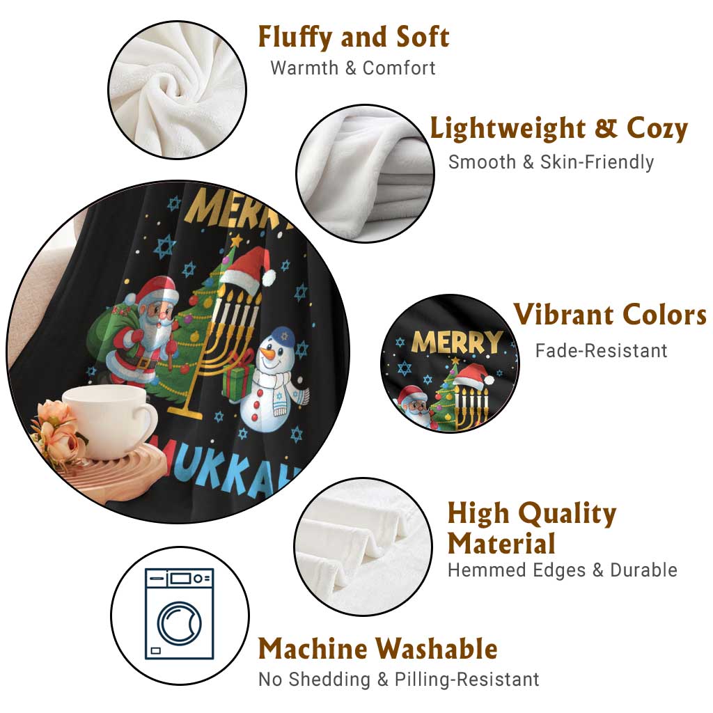 Merry Chrismukkah Throw Blanket Happy Christmas Hanukkah Jewish Santa Snowman - Wonder Print Shop