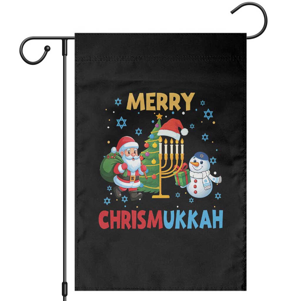 Merry Chrismukkah Garden Flag Happy Christmas Hanukkah Jewish Santa Snowman - Wonder Print Shop