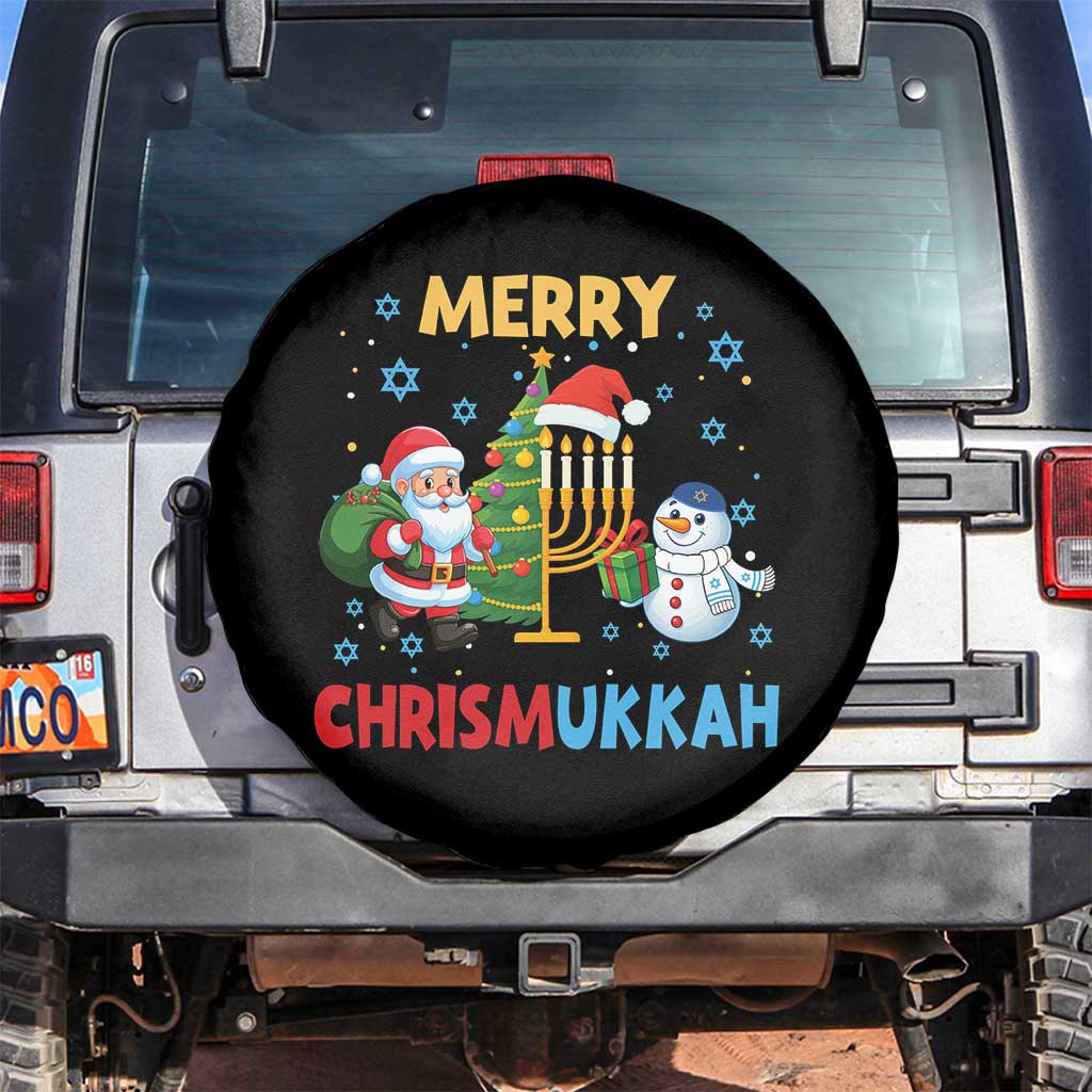 Merry Chrismukkah Spare Tire Cover Happy Christmas Hanukkah Jewish Santa Snowman - Wonder Print Shop