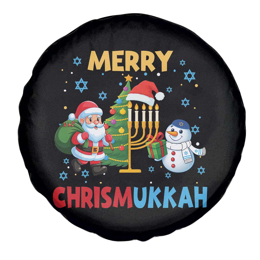 Merry Chrismukkah Spare Tire Cover Happy Christmas Hanukkah Jewish Santa Snowman - Wonder Print Shop