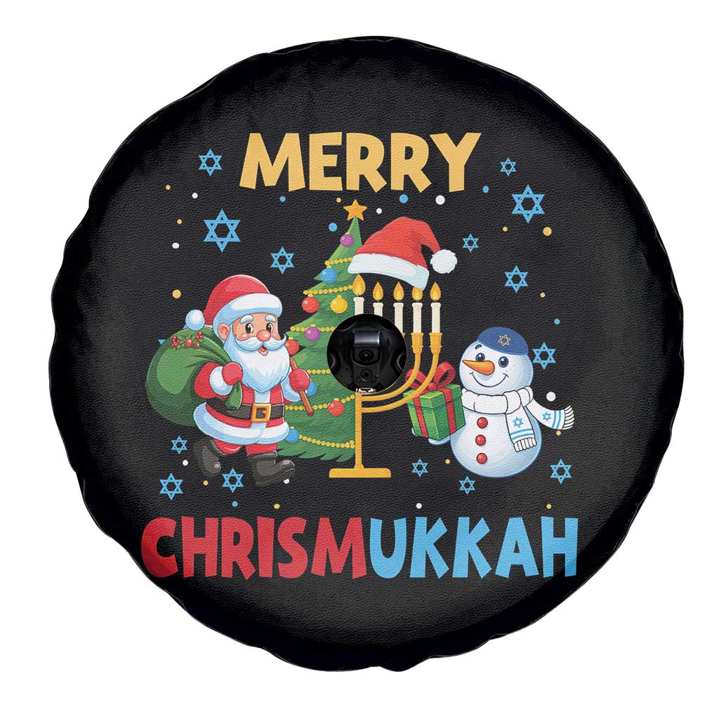 Merry Chrismukkah Spare Tire Cover Happy Christmas Hanukkah Jewish Santa Snowman - Wonder Print Shop