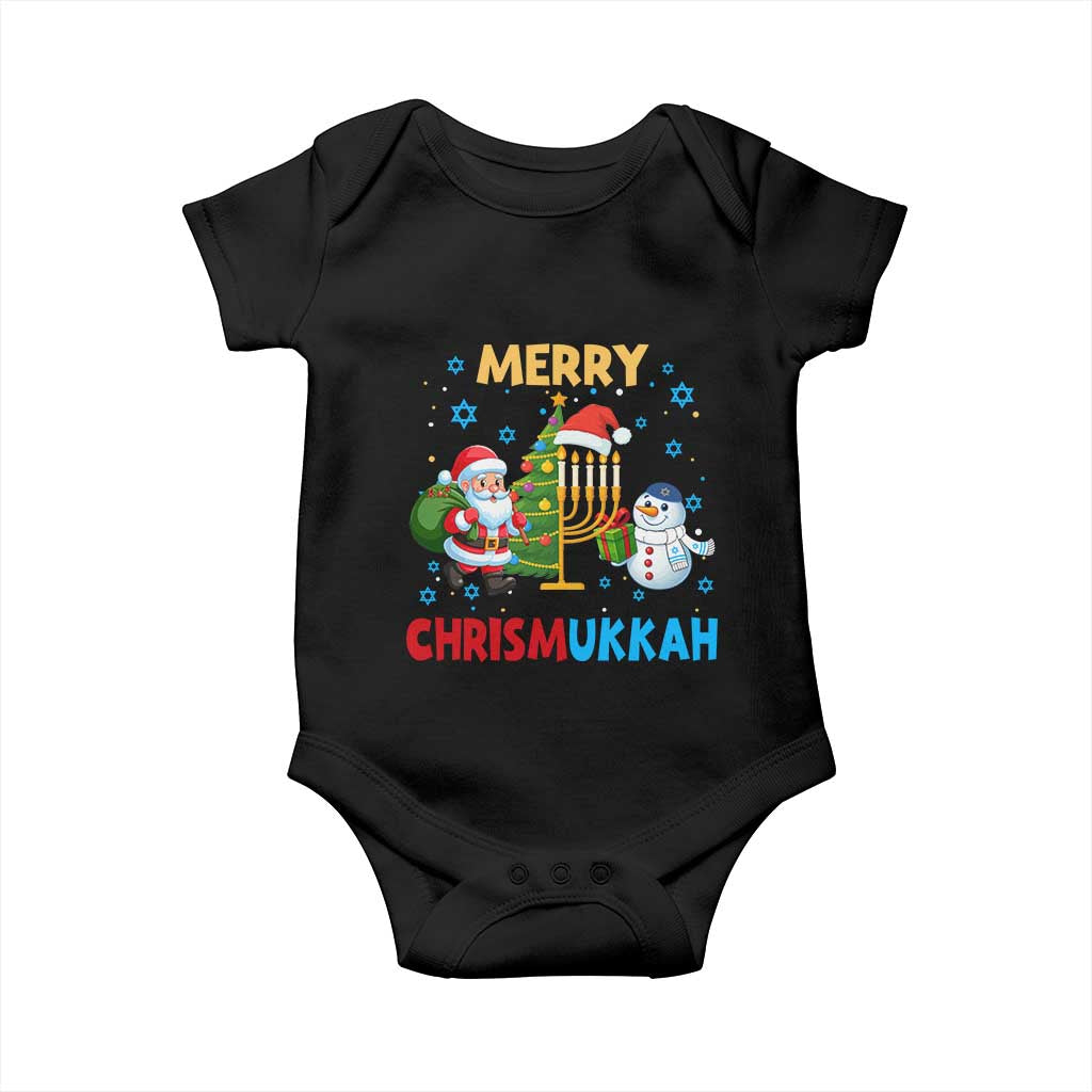Merry Chrismukkah Baby Onesie Happy Christmas Hanukkah Jewish Santa Snowman - Wonder Print Shop