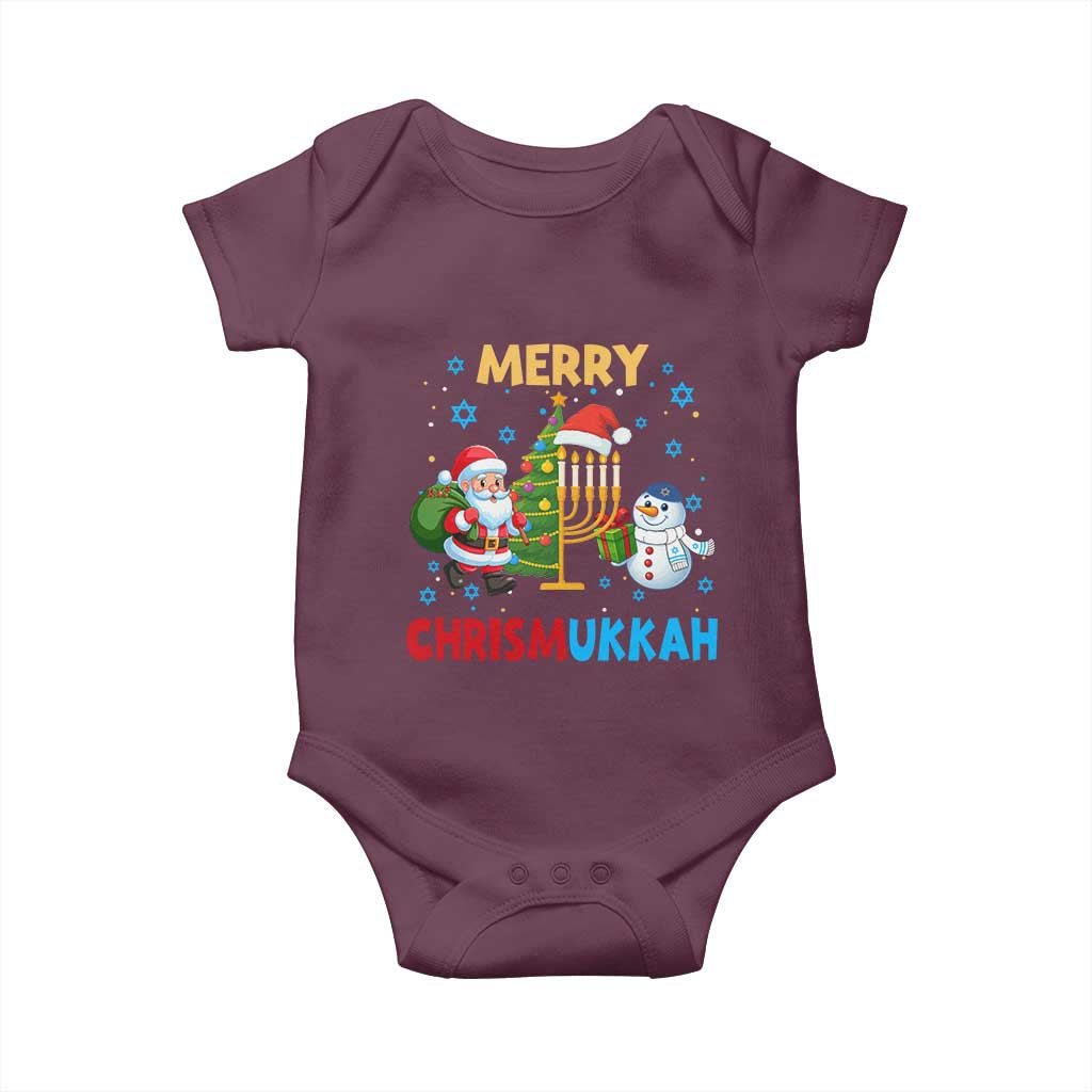 Merry Chrismukkah Baby Onesie Happy Christmas Hanukkah Jewish Santa Snowman - Wonder Print Shop