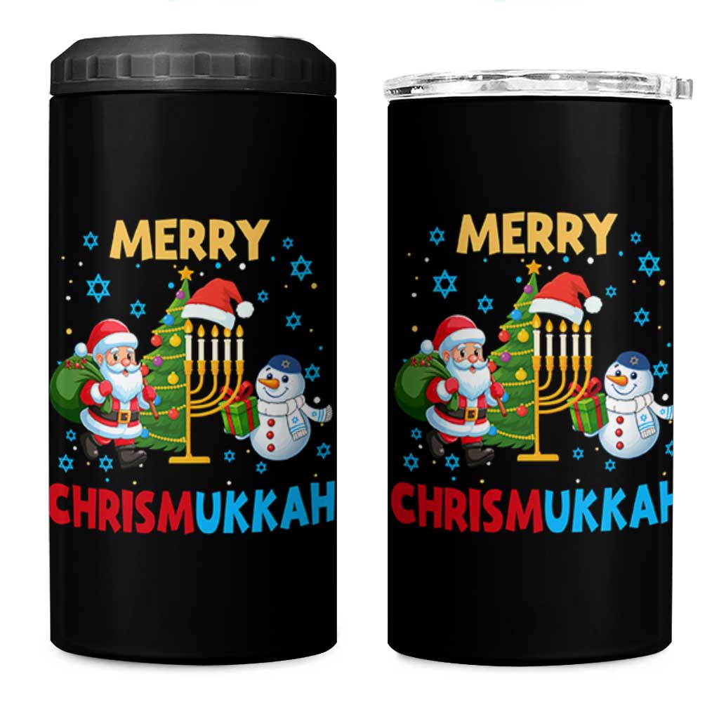 Merry Chrismukkah 4 in 1 Can Cooler Tumbler Happy Christmas Hanukkah Jewish Santa Snowman - Wonder Print Shop