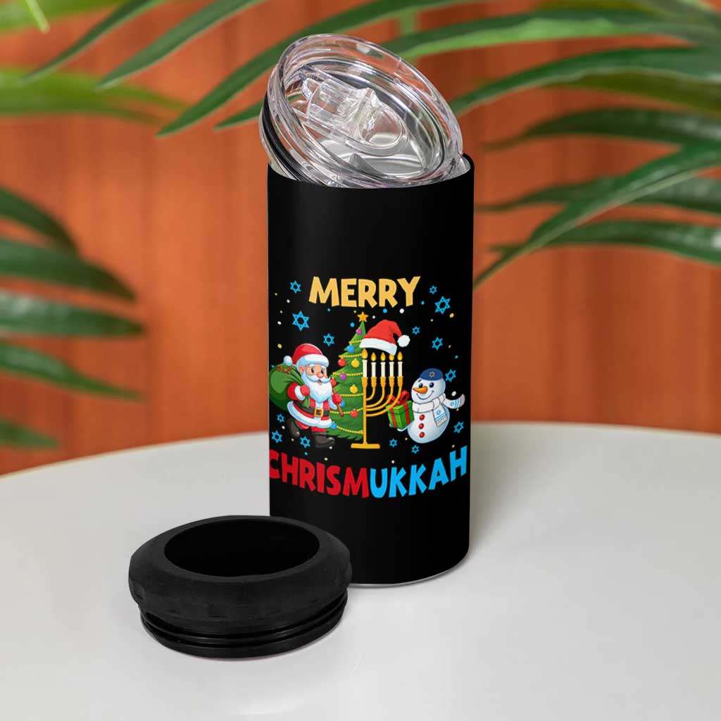 Merry Chrismukkah 4 in 1 Can Cooler Tumbler Happy Christmas Hanukkah Jewish Santa Snowman - Wonder Print Shop