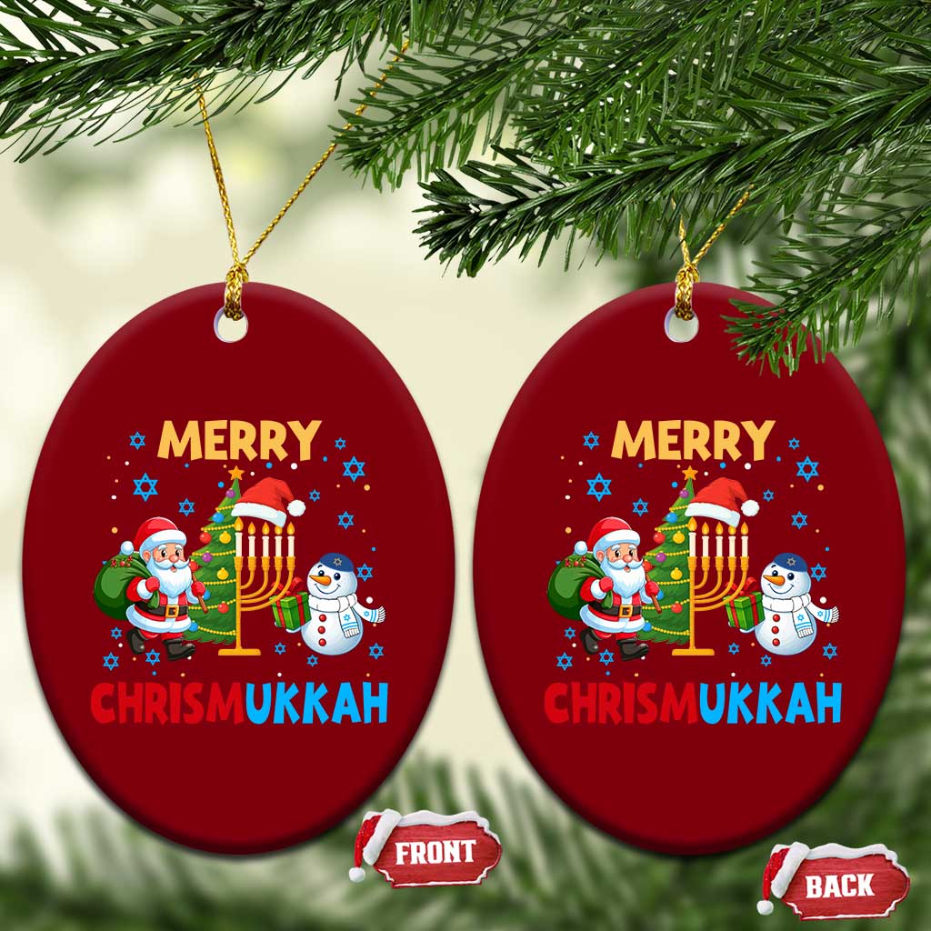 Merry Chrismukkah Ceramic Ornament Happy Christmas Hanukkah Jewish Santa Snowman - Wonder Print Shop