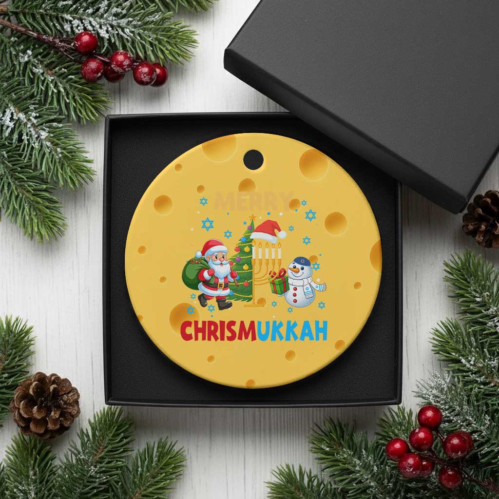 Merry Chrismukkah Ceramic Ornament Happy Christmas Hanukkah Jewish Santa Snowman - Wonder Print Shop