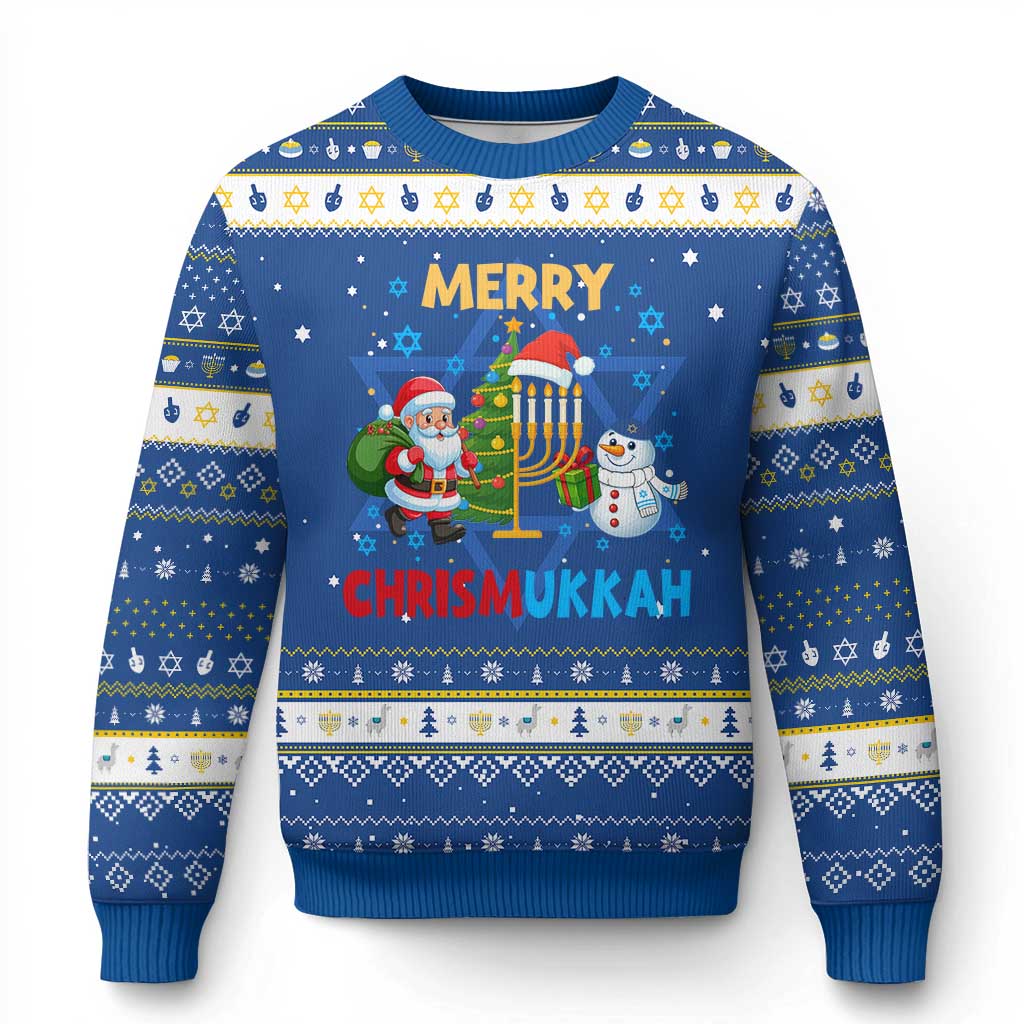Merry Chrismukkah Hanukkah Ugly Sweater Happy Christmas Hanukkah Jewish Santa Snowman - Wonder Print Shop
