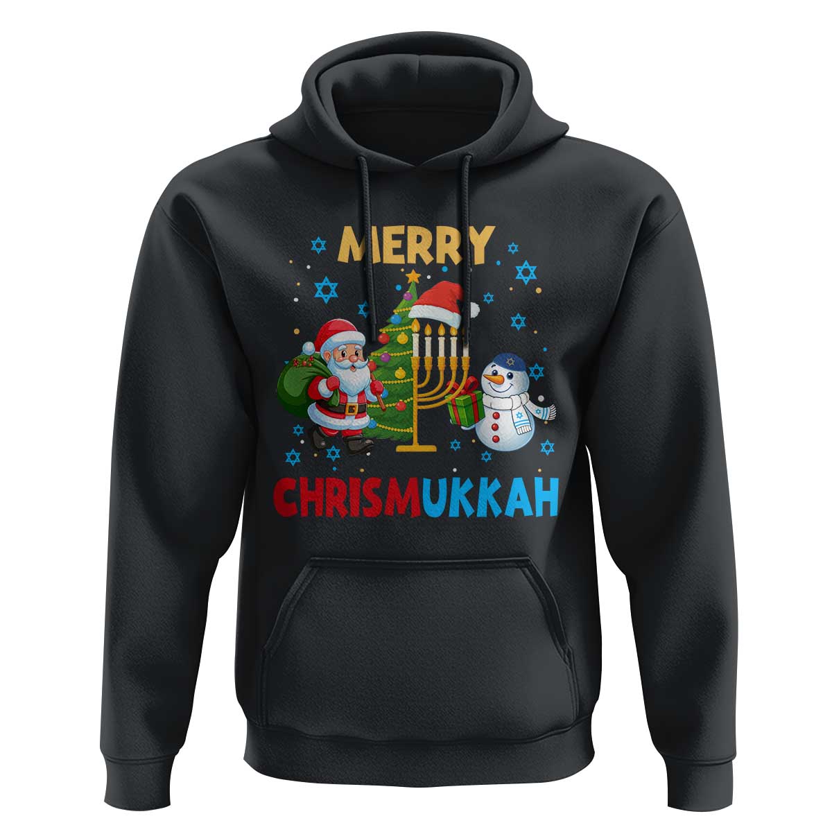 Merry Chrismukkah Hoodie Happy Christmas Hanukkah Jewish Santa Snowman - Wonder Print Shop