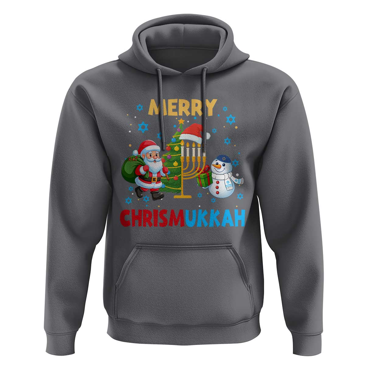 Merry Chrismukkah Hoodie Happy Christmas Hanukkah Jewish Santa Snowman - Wonder Print Shop