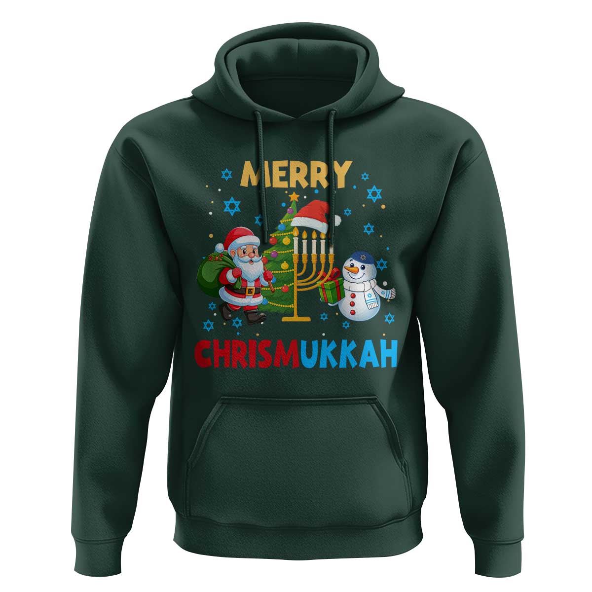 Merry Chrismukkah Hoodie Happy Christmas Hanukkah Jewish Santa Snowman - Wonder Print Shop