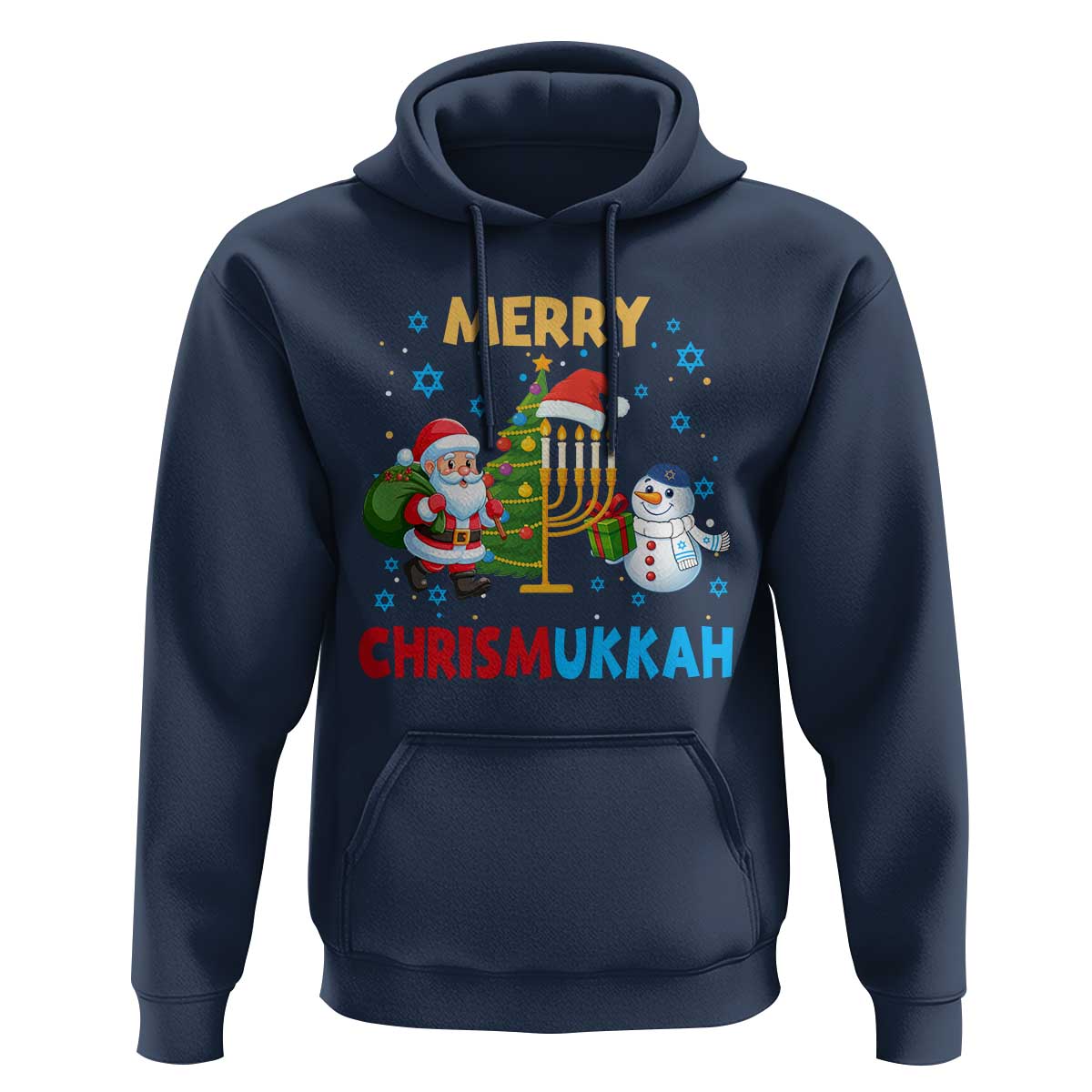 Merry Chrismukkah Hoodie Happy Christmas Hanukkah Jewish Santa Snowman - Wonder Print Shop