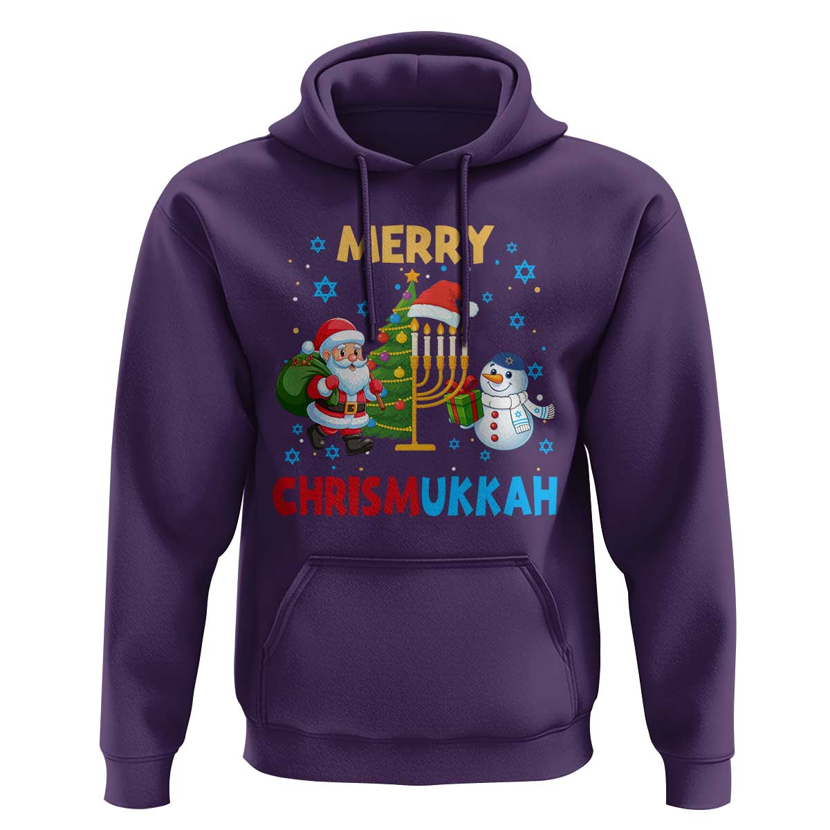 Merry Chrismukkah Hoodie Happy Christmas Hanukkah Jewish Santa Snowman - Wonder Print Shop