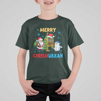 Merry Chrismukkah T Shirt For Kid Happy Christmas Hanukkah Jewish Santa Snowman - Wonder Print Shop