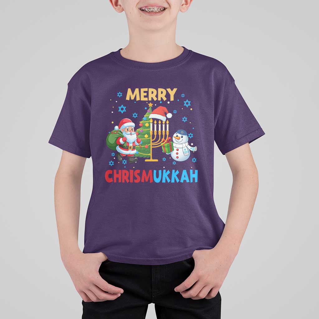 Merry Chrismukkah T Shirt For Kid Happy Christmas Hanukkah Jewish Santa Snowman - Wonder Print Shop