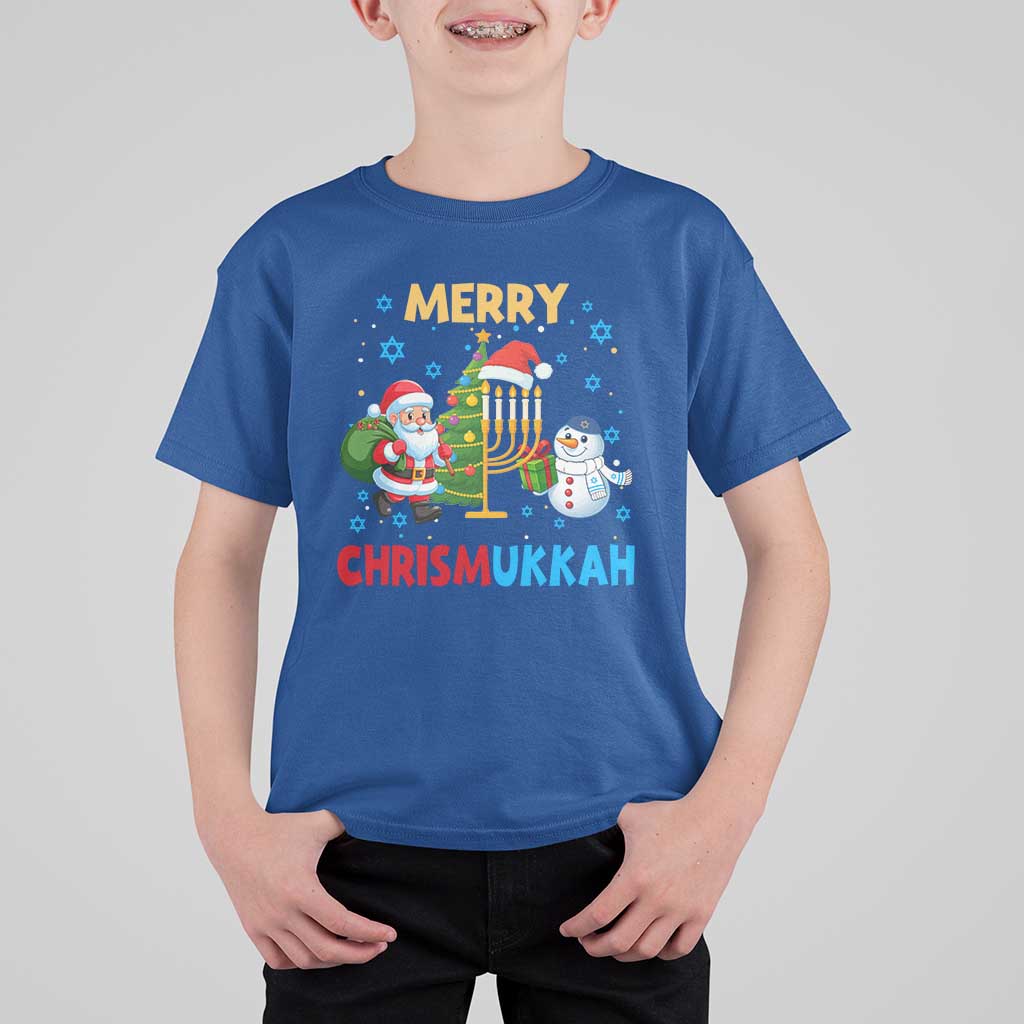 Merry Chrismukkah T Shirt For Kid Happy Christmas Hanukkah Jewish Santa Snowman - Wonder Print Shop