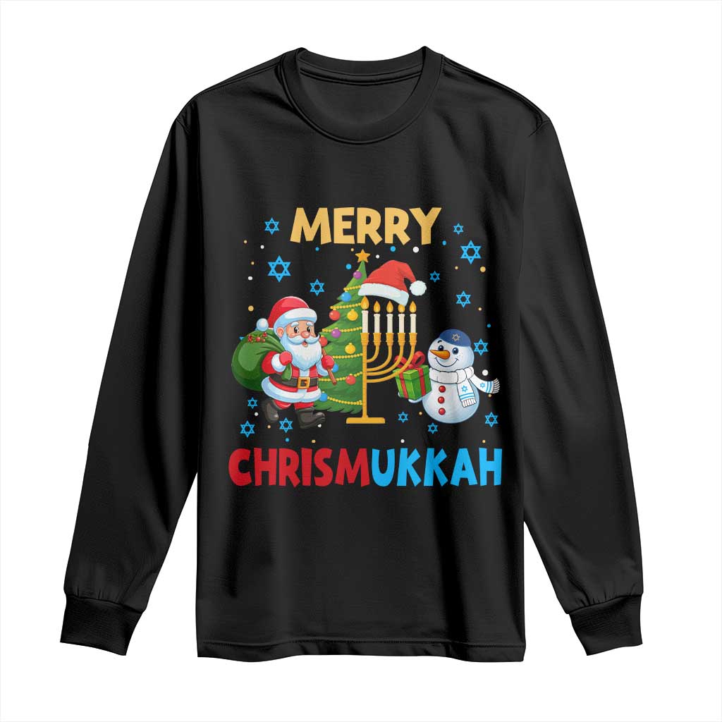 Merry Chrismukkah Long Sleeve Shirt Happy Christmas Hanukkah Jewish Santa Snowman - Wonder Print Shop