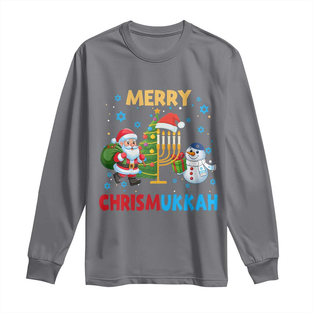 Merry Chrismukkah Long Sleeve Shirt Happy Christmas Hanukkah Jewish Santa Snowman - Wonder Print Shop