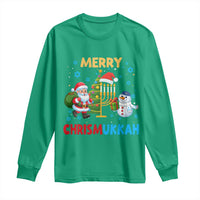 Merry Chrismukkah Long Sleeve Shirt Happy Christmas Hanukkah Jewish Santa Snowman - Wonder Print Shop