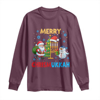 Merry Chrismukkah Long Sleeve Shirt Happy Christmas Hanukkah Jewish Santa Snowman - Wonder Print Shop
