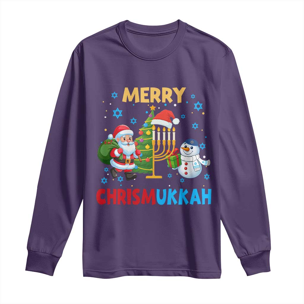 Merry Chrismukkah Long Sleeve Shirt Happy Christmas Hanukkah Jewish Santa Snowman - Wonder Print Shop