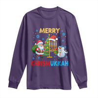 Merry Chrismukkah Long Sleeve Shirt Happy Christmas Hanukkah Jewish Santa Snowman - Wonder Print Shop