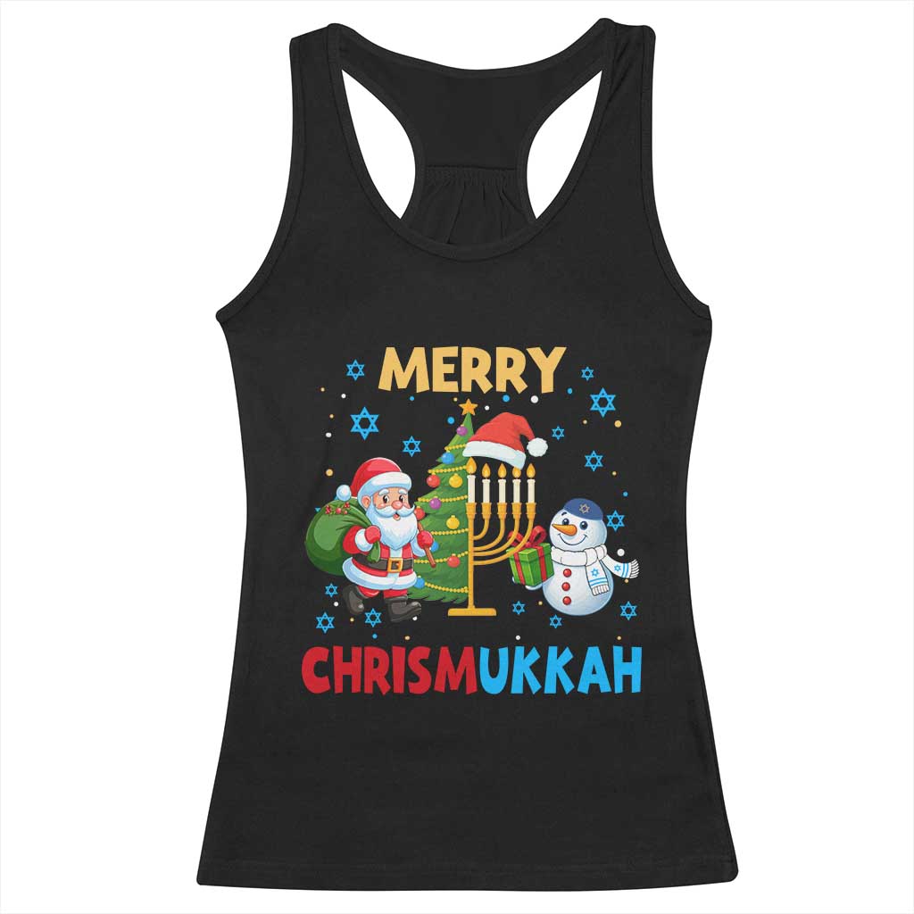 Merry Chrismukkah Racerback Tank Top Happy Christmas Hanukkah Jewish Santa Snowman - Wonder Print Shop