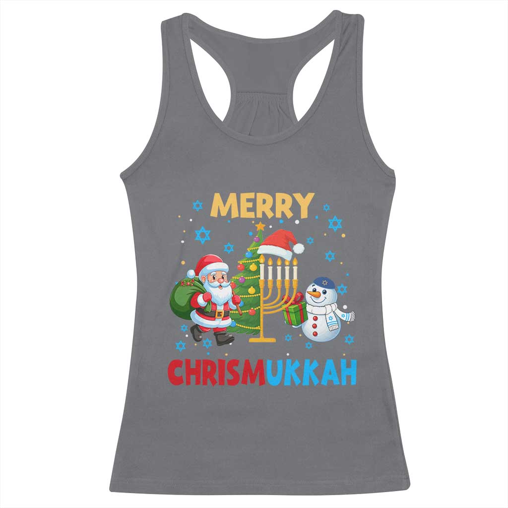 Merry Chrismukkah Racerback Tank Top Happy Christmas Hanukkah Jewish Santa Snowman - Wonder Print Shop
