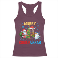 Merry Chrismukkah Racerback Tank Top Happy Christmas Hanukkah Jewish Santa Snowman - Wonder Print Shop